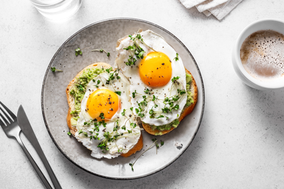 plate of eggs and avocado toast